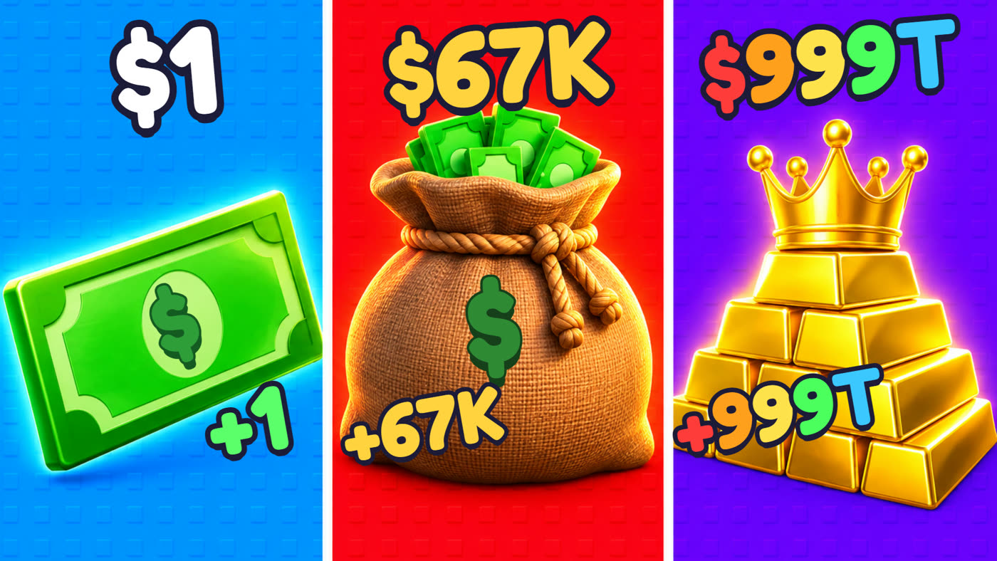 Ad: a $1 bill, a $67K money bag and $999T of gold bars